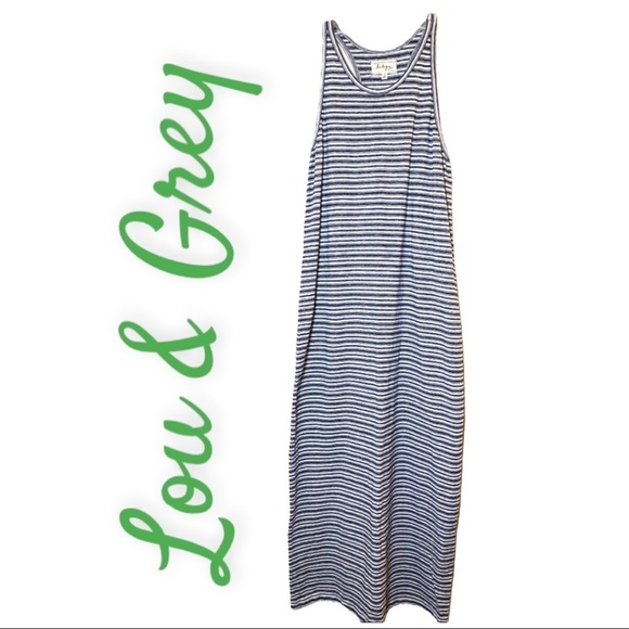 LOU & GREY Striped Cotton Maxi Tank Dress, Size Small - Picture 2 of 7